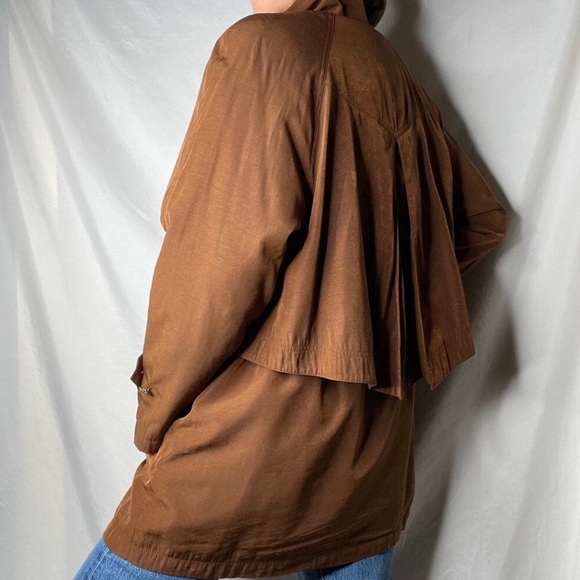 Vintage 90s insulated anorak jacket coat pecan trench brown oversized Gallery M - Picture 2 of 14